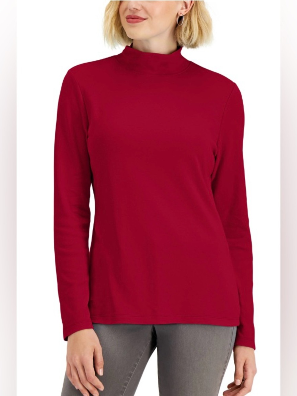 Karen Scott XL Dark Red 100% Cotton Long Sleeve Mock Neck Top